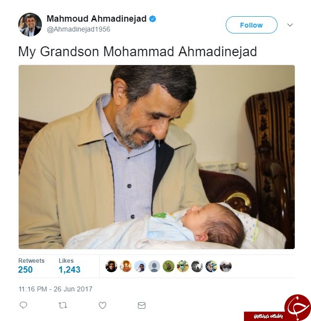 احمدی نژاد پدربزرگ شد + توییت