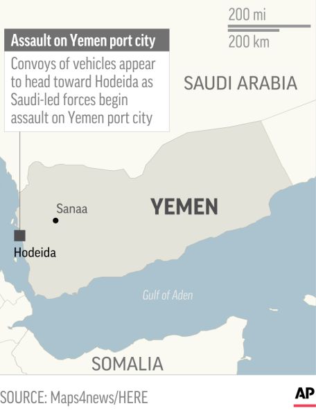 Saudi-led forces open assault on Yemen port city of Hodeida