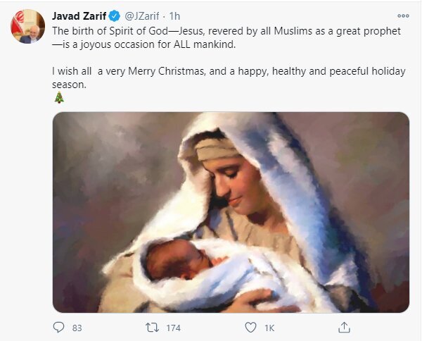 Iranian Fm felicitates Christmas to all Christians around the world